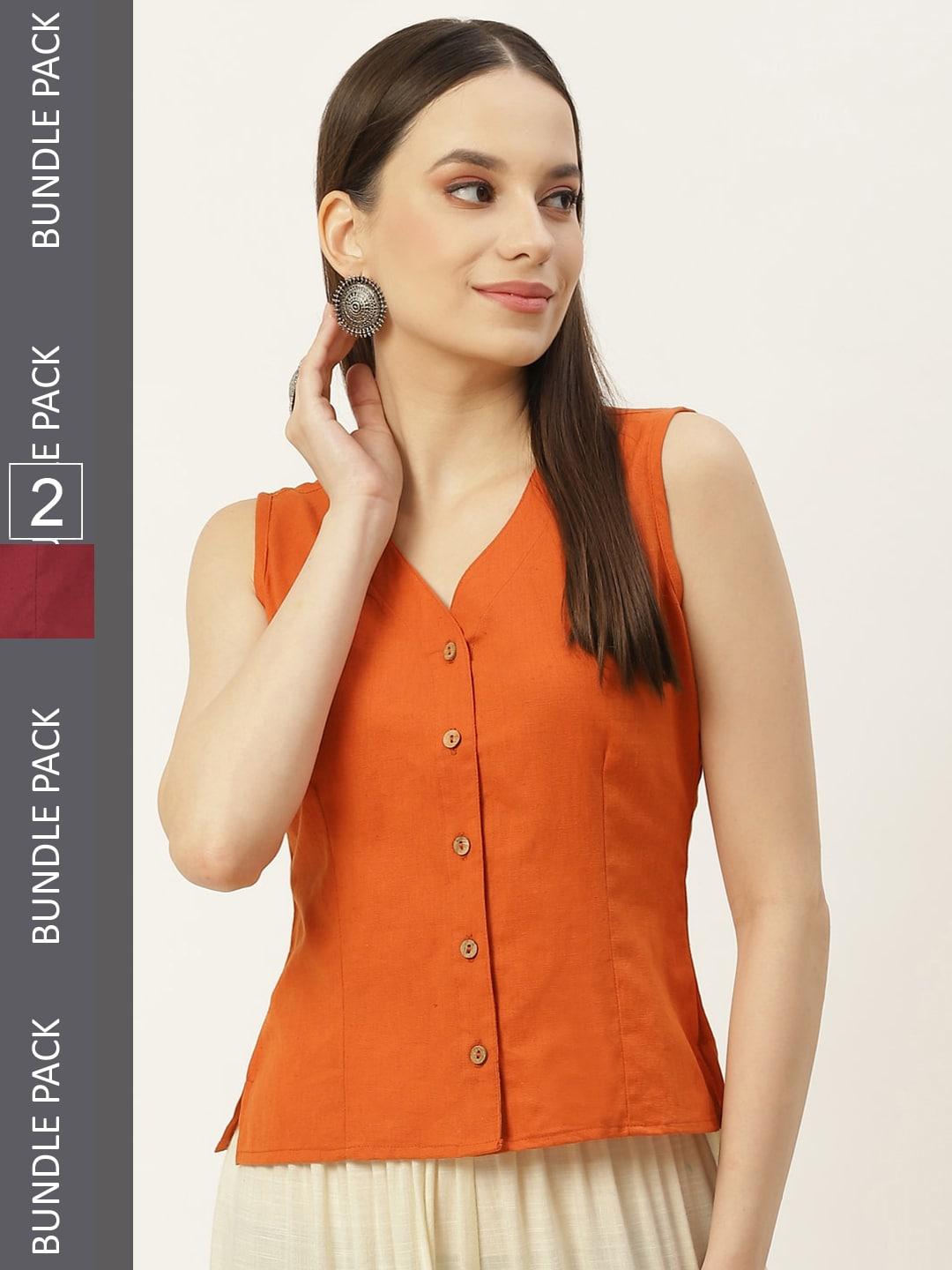 molcha-set-of-2-front-open-cotton-long-saree-blouse