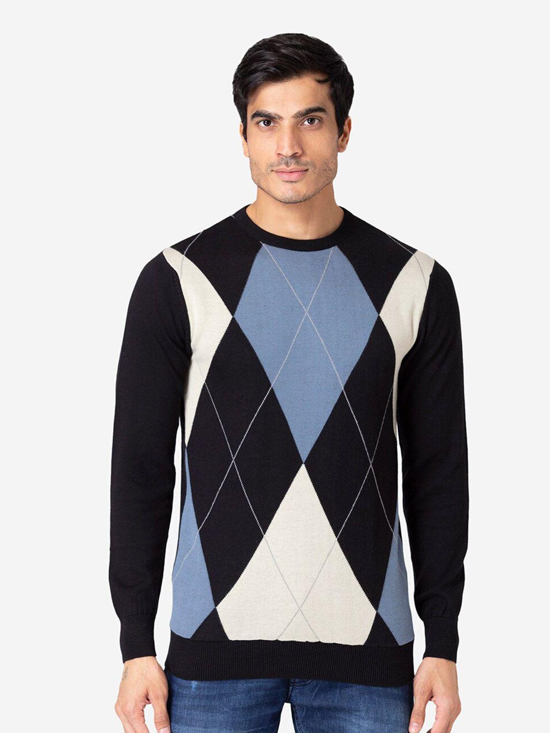 allen-cooper-men-black-&-blue-argyle-printed-pullover