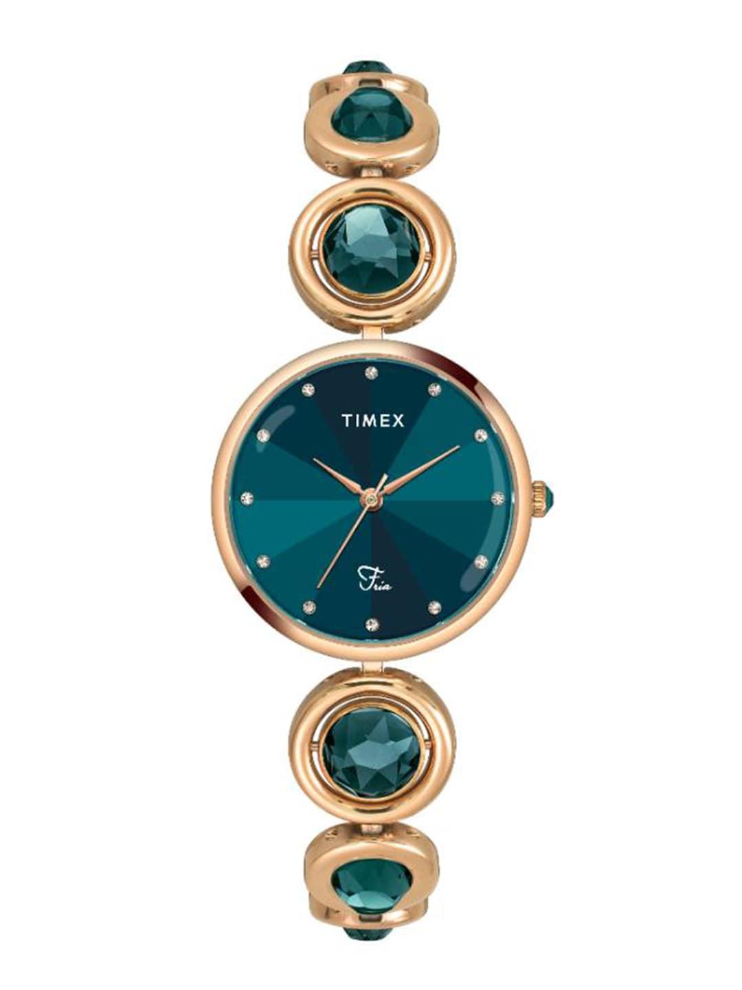 Timex Women Blue Brass Dial & Blue Bracelet Style Straps Analogue Watch TWEL16404