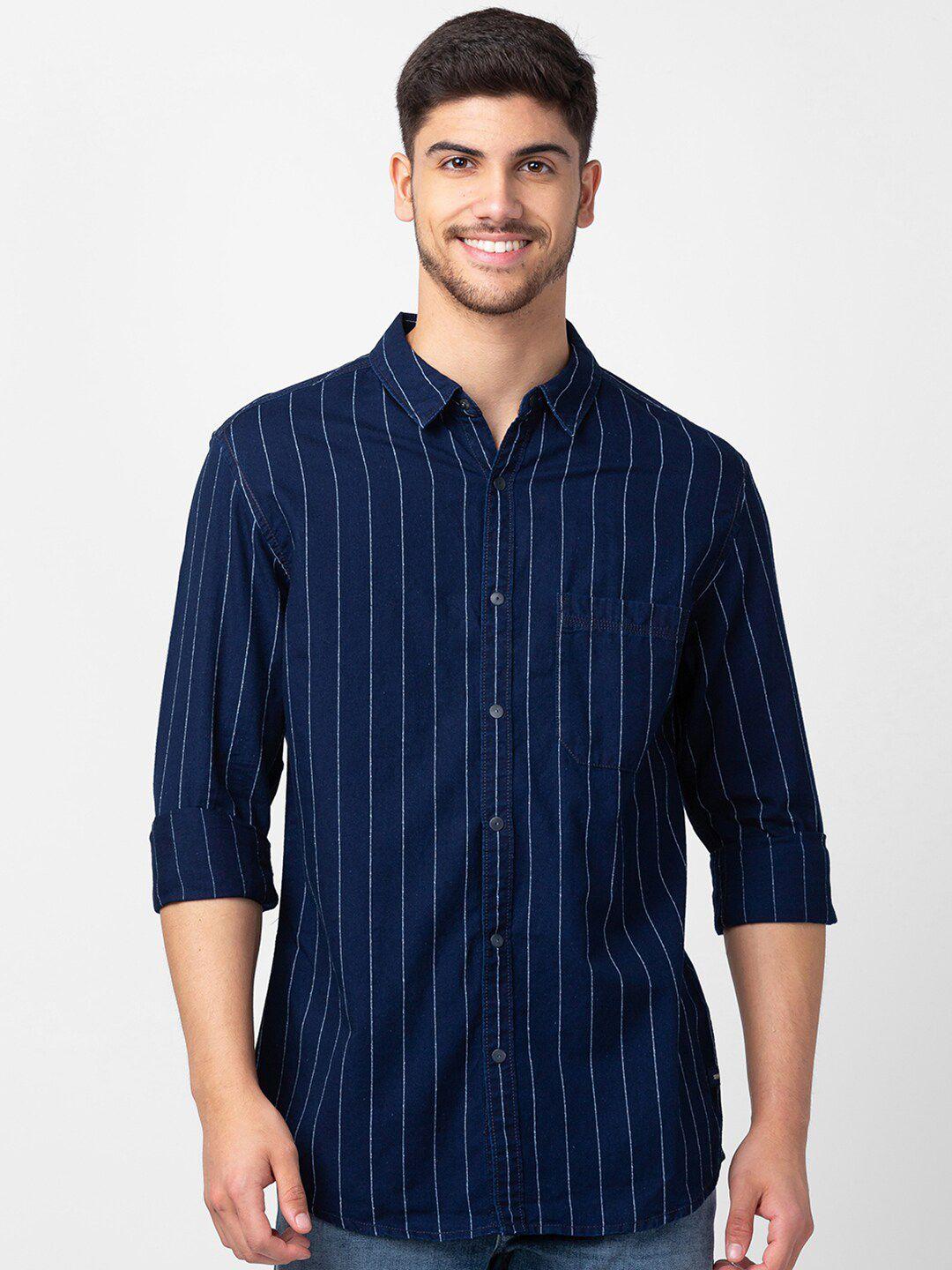 spykar-men-classic-slim-fit-striped-cotton-casual-shirt