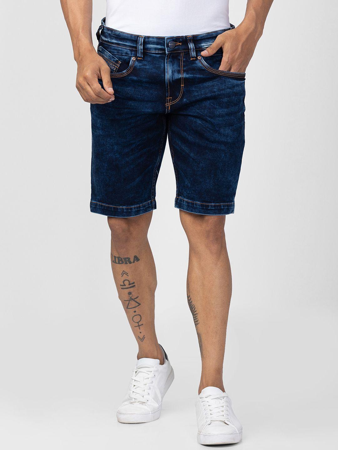 spykar-men-blue-washed-slim-fit-cotton-denim-shorts