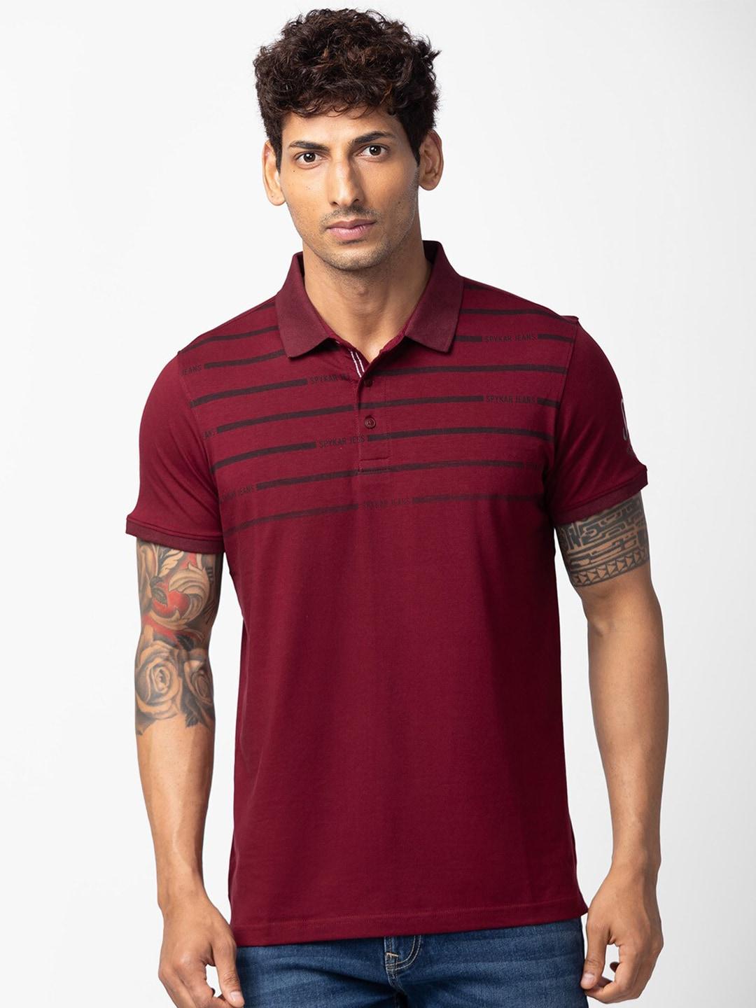 spykar-men-striped-polo-collar-slim-fit-t-shirt