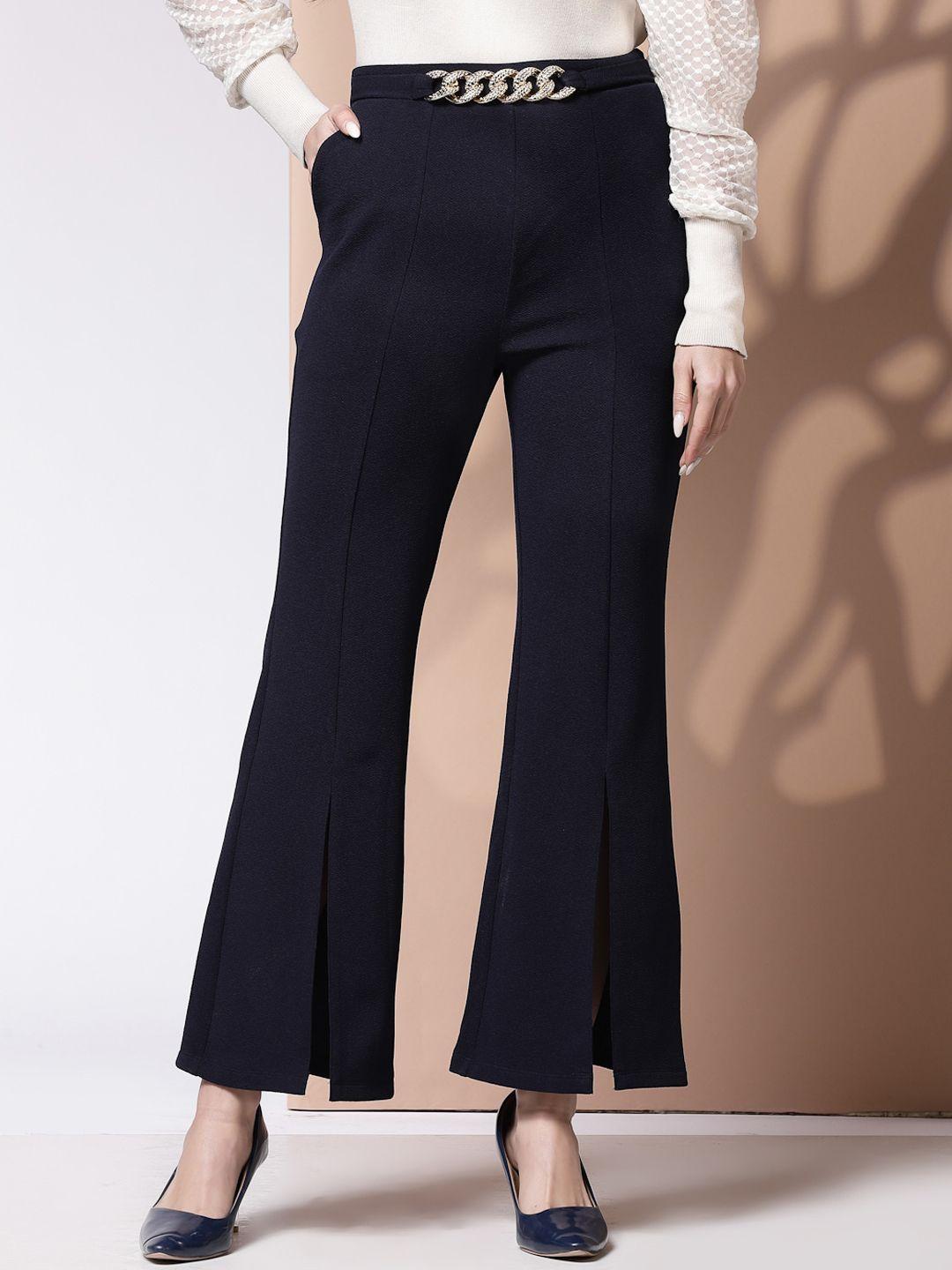 KASSUALLY Women Flared High-Rise Trousers