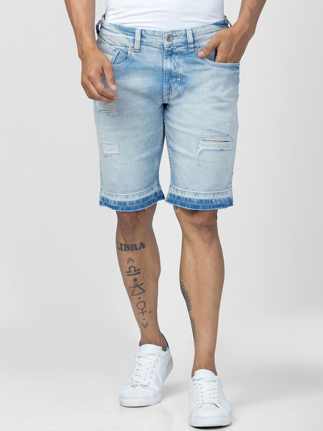 spykar-men-washed-cotton-regular-fit-denim-shorts