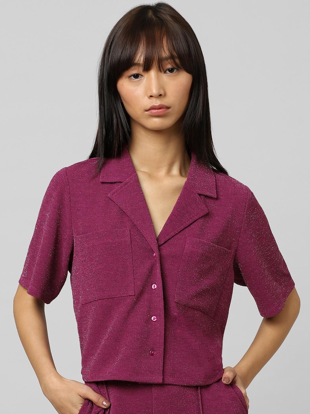 ONLY Women Lapel Collar Crop Casual Shirt