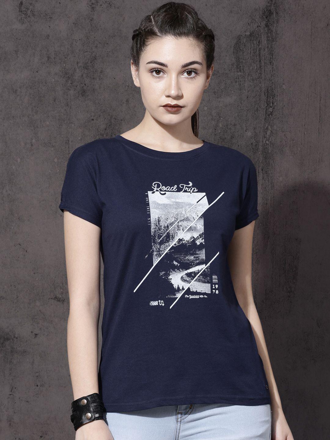 Roadster Women Grey Printed Round Neck T-shirt
