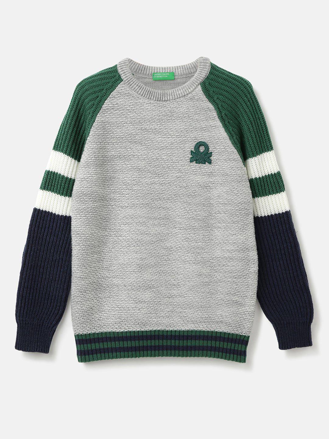 United Colors of Benetton Boys Round Neck Colourblocked Pullover Sweater