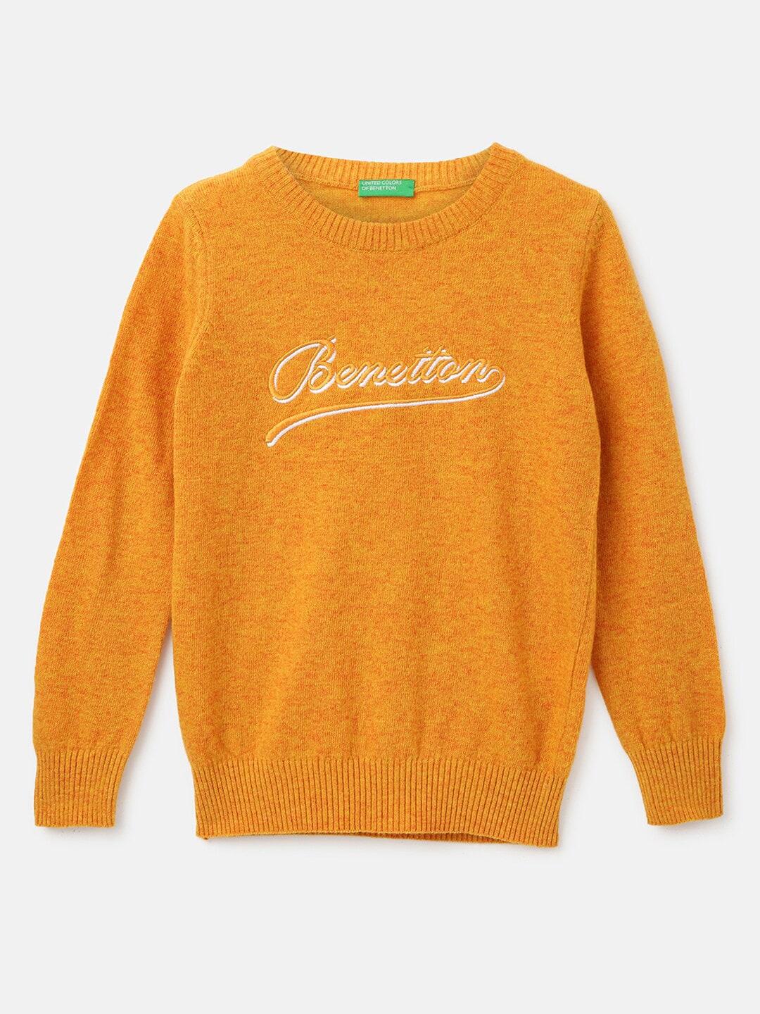 United Colors of Benetton Boys Typography Embroidered Pullover Sweater