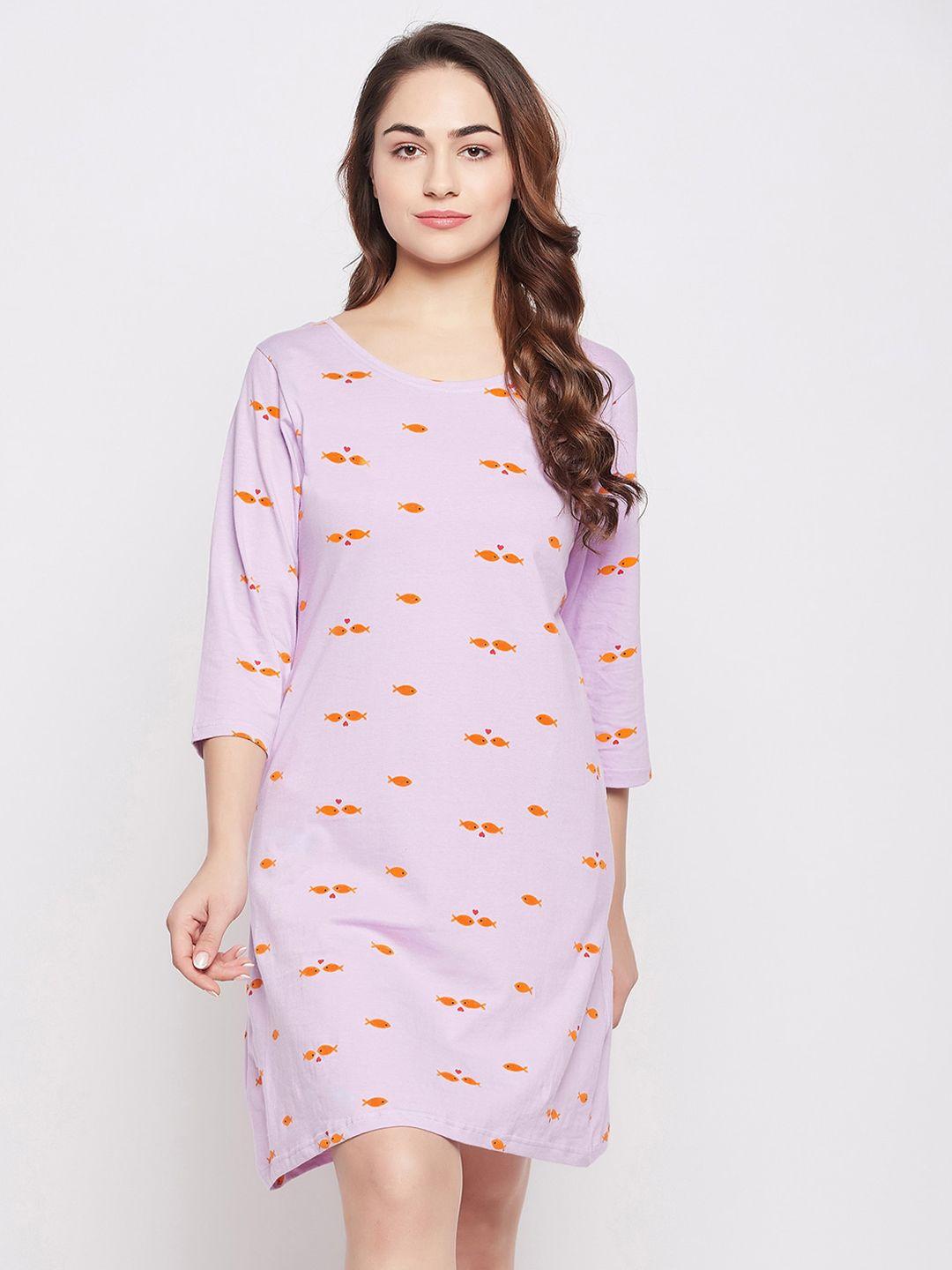 clovia-women-fish-print-short-pure-cotton-nightdress