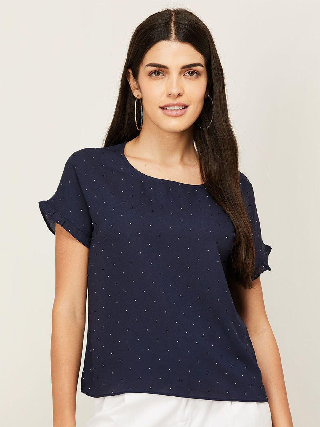 code-by-lifestyle-blue-geometric-print-extended-sleeves-top