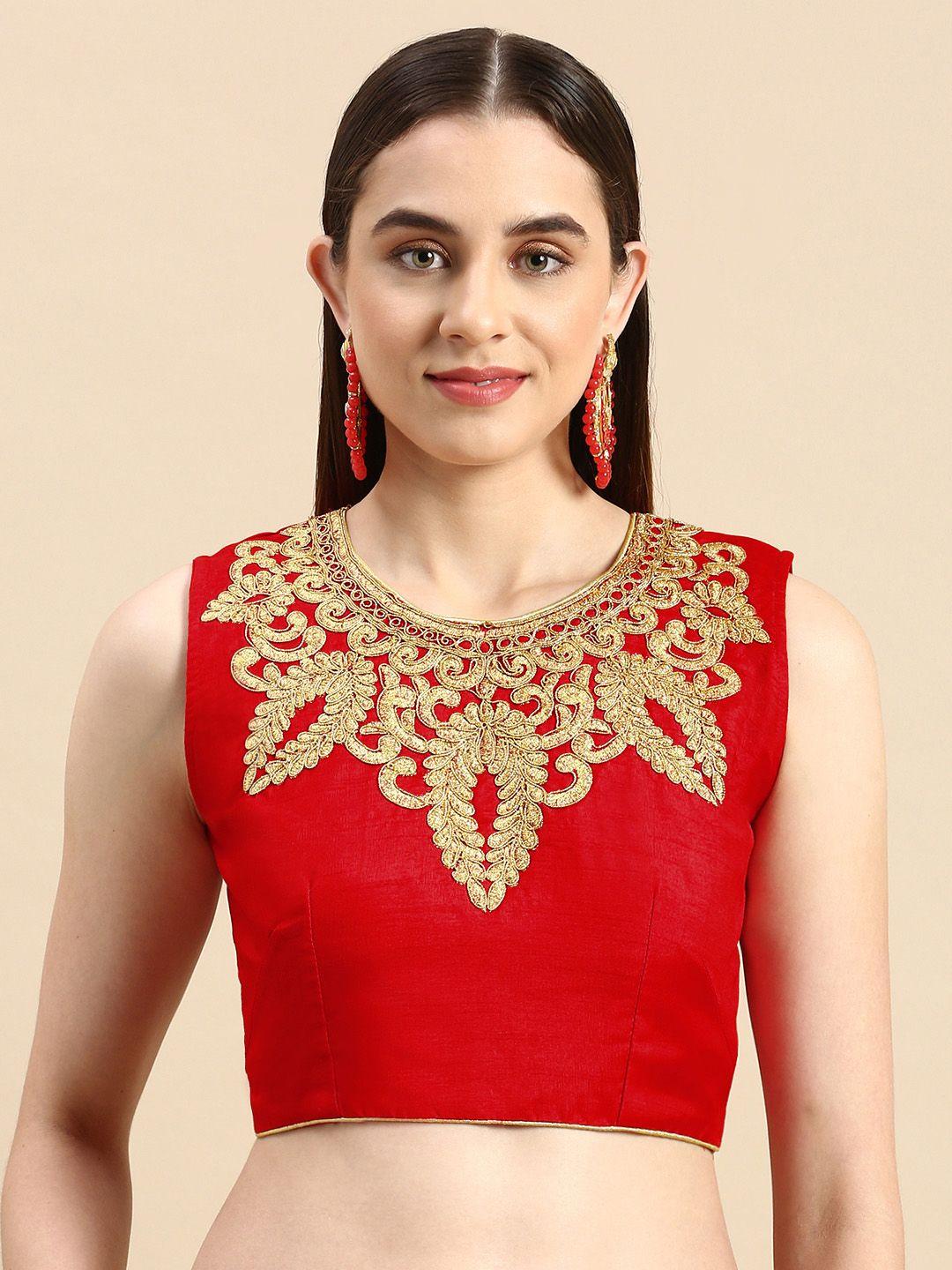 flaher-women-red-&-gold-toned-embroidered-art-silk-saree-blouse