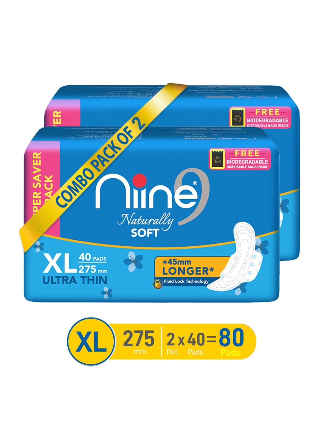 Niine Women Set of 2 Naturally Soft Ultra Thin XL 230mm Sanitary Pads - 80 Pads Each