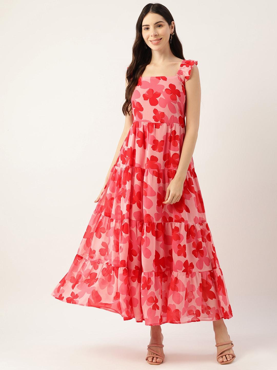 Deewa Pink Floral Georgette A-Line Maxi Dress