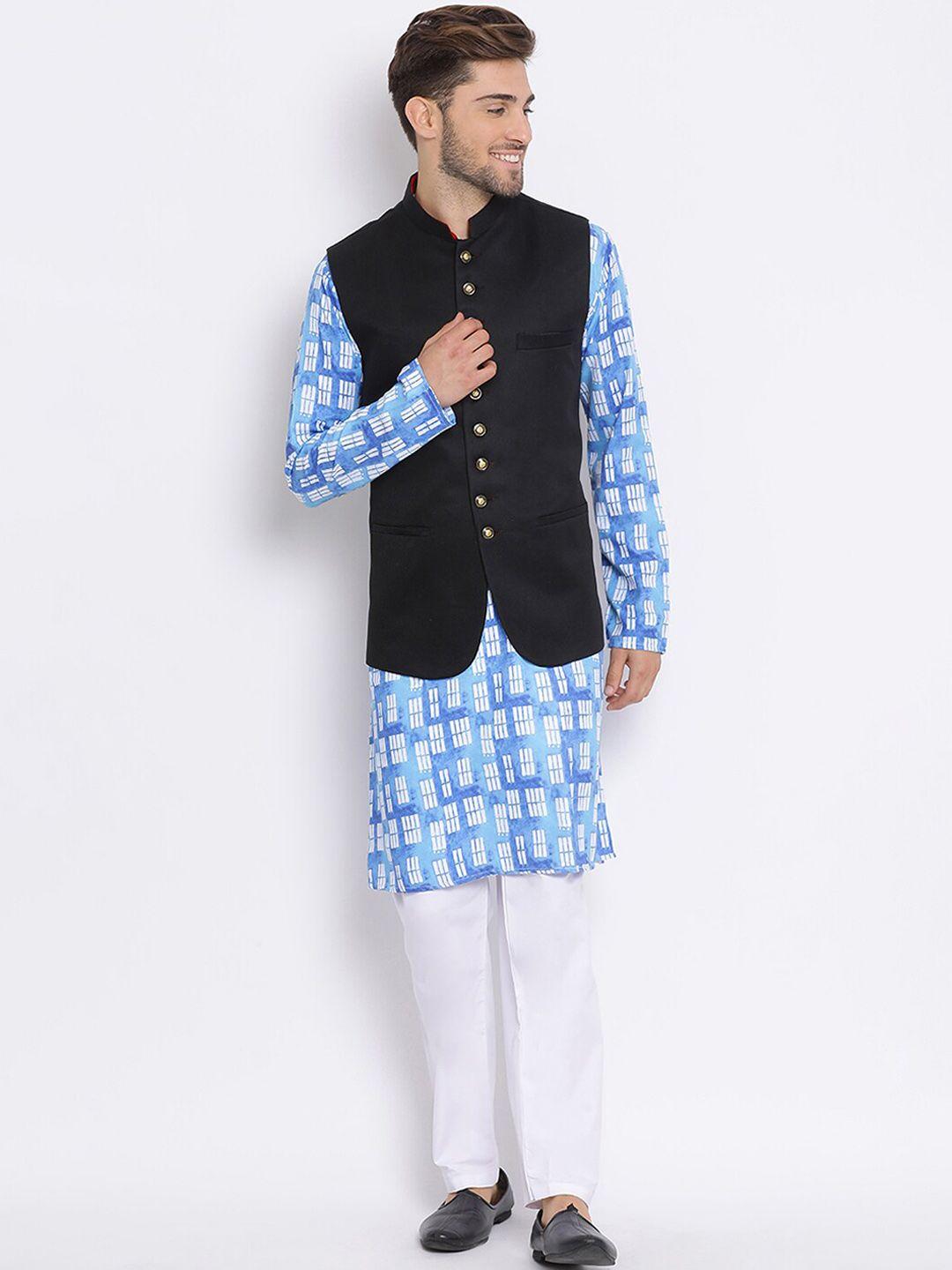 hangup-men-geometric-printed-kurta-with-pyjamas-with-nehru-jacket
