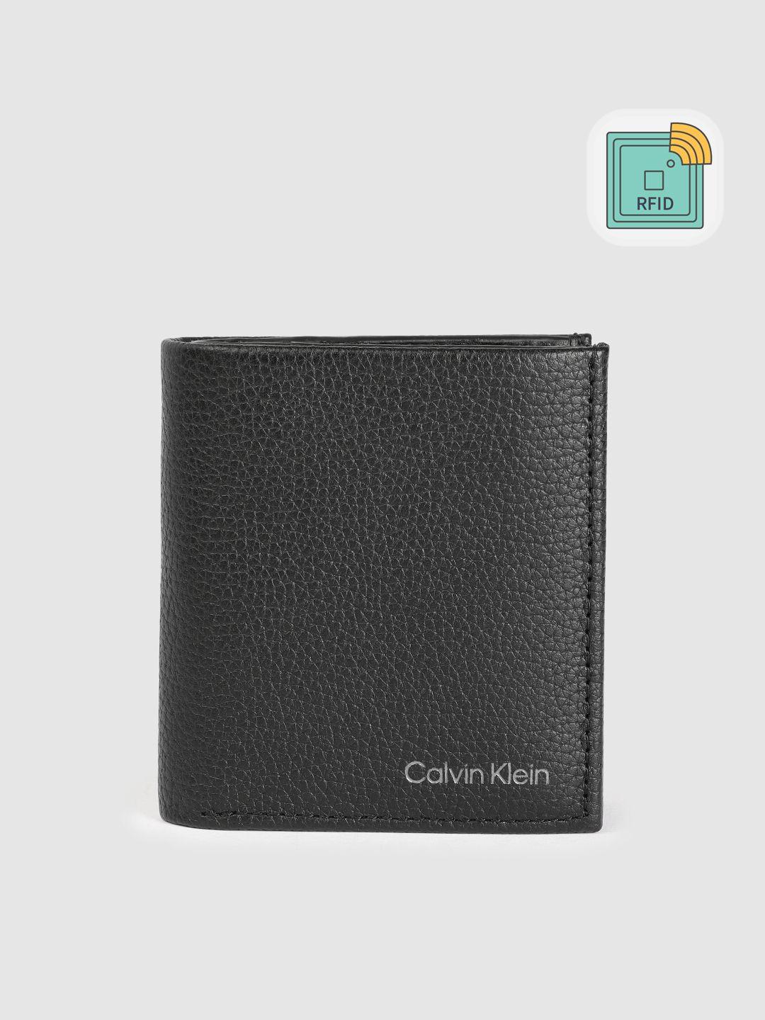 Calvin Klein Men Animal Textured Leather Two Fold Wallet With RFID