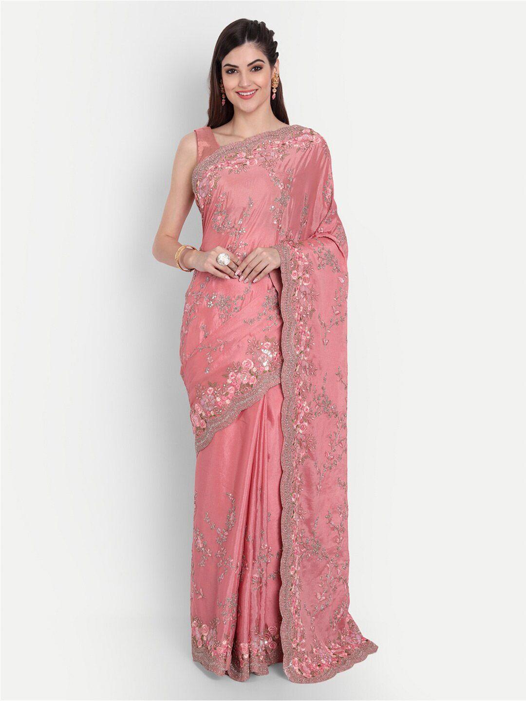 kasee Floral Sequinned Pure Chiffon Saree