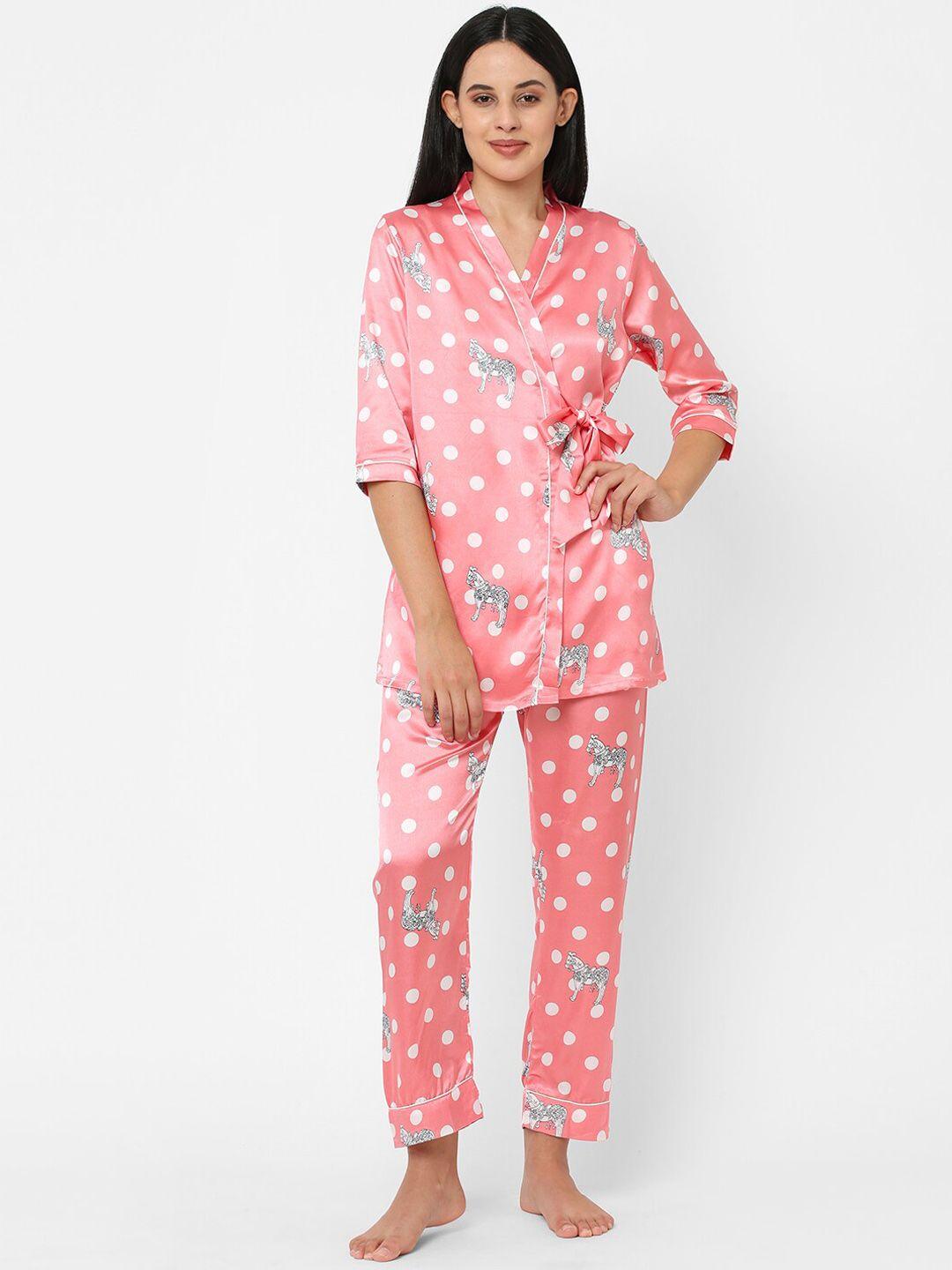 Sweet Dreams Women 3-Pieces Printed Slip with Robe & with Lounge Pants