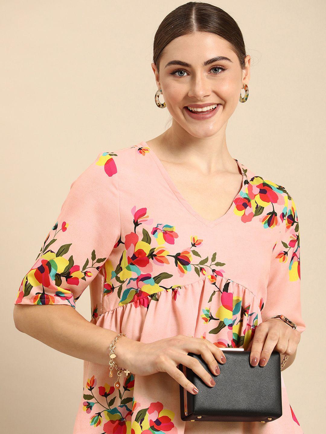 Anouk Floral Print Empire Top Gathered or Pleated Detailing