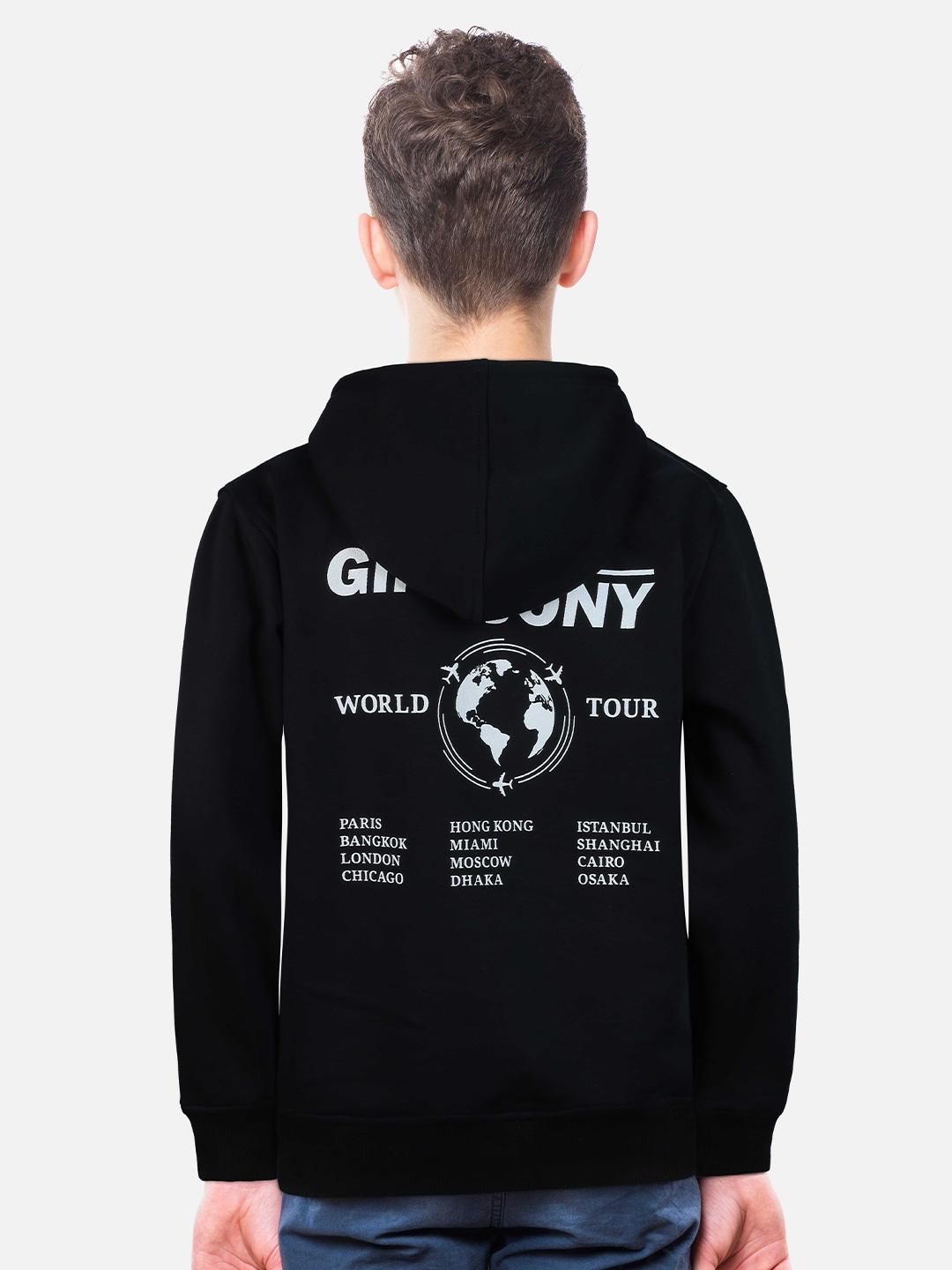 Gini and Jony Boys Typography Printed Hooded Cotton Sweatshirt