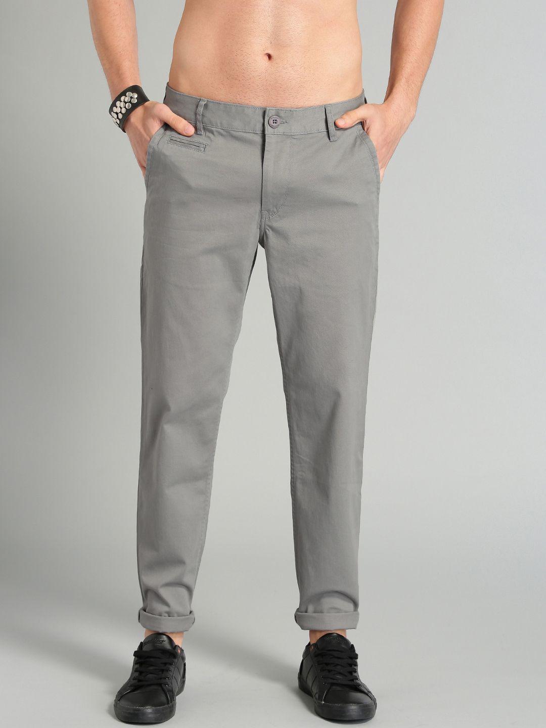 Roadster Men Grey Slim Fit Solid Casual Chinos