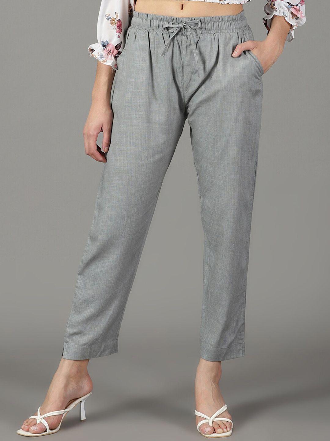showoff-women-pure-cotton-regular-fit-mid-rise-trousers