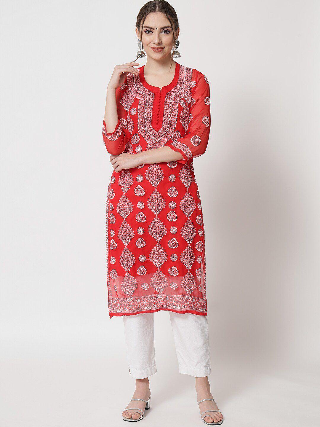 paramount-chikan-ethnic-motifs-embroidered-chikankari-georgette-kurta-with-trousers