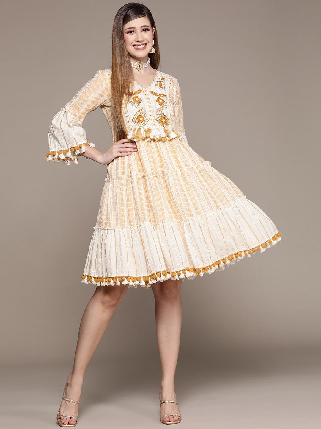 Ishin Ethnic Motifs Print Sequined Cotton Dress