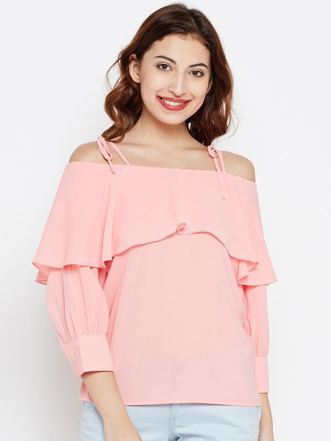 style-quotient-women-pink-solid-layered-bardot-top