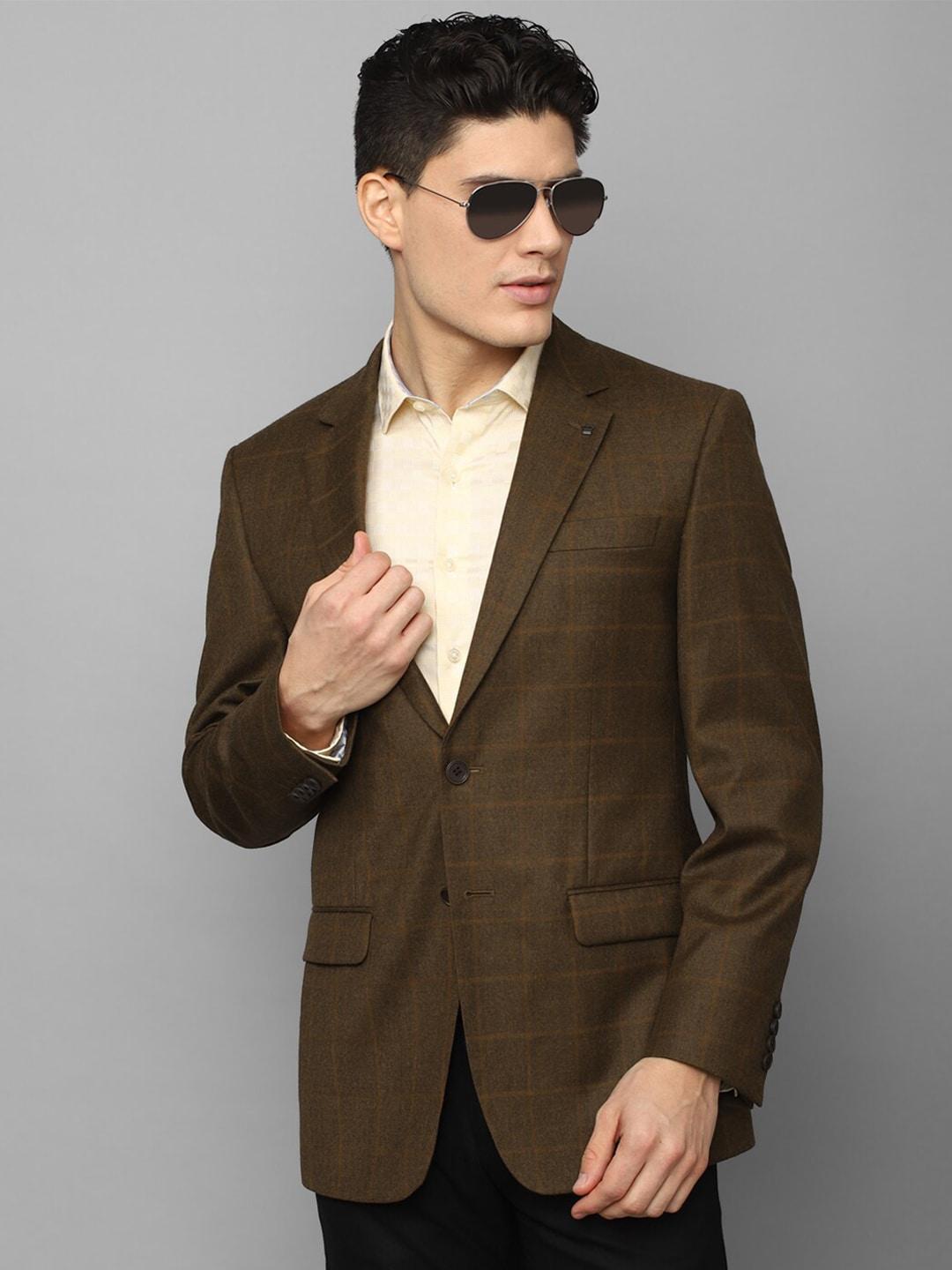 Louis Philippe Men Checked Pure Wool  Single-Breasted Blazer