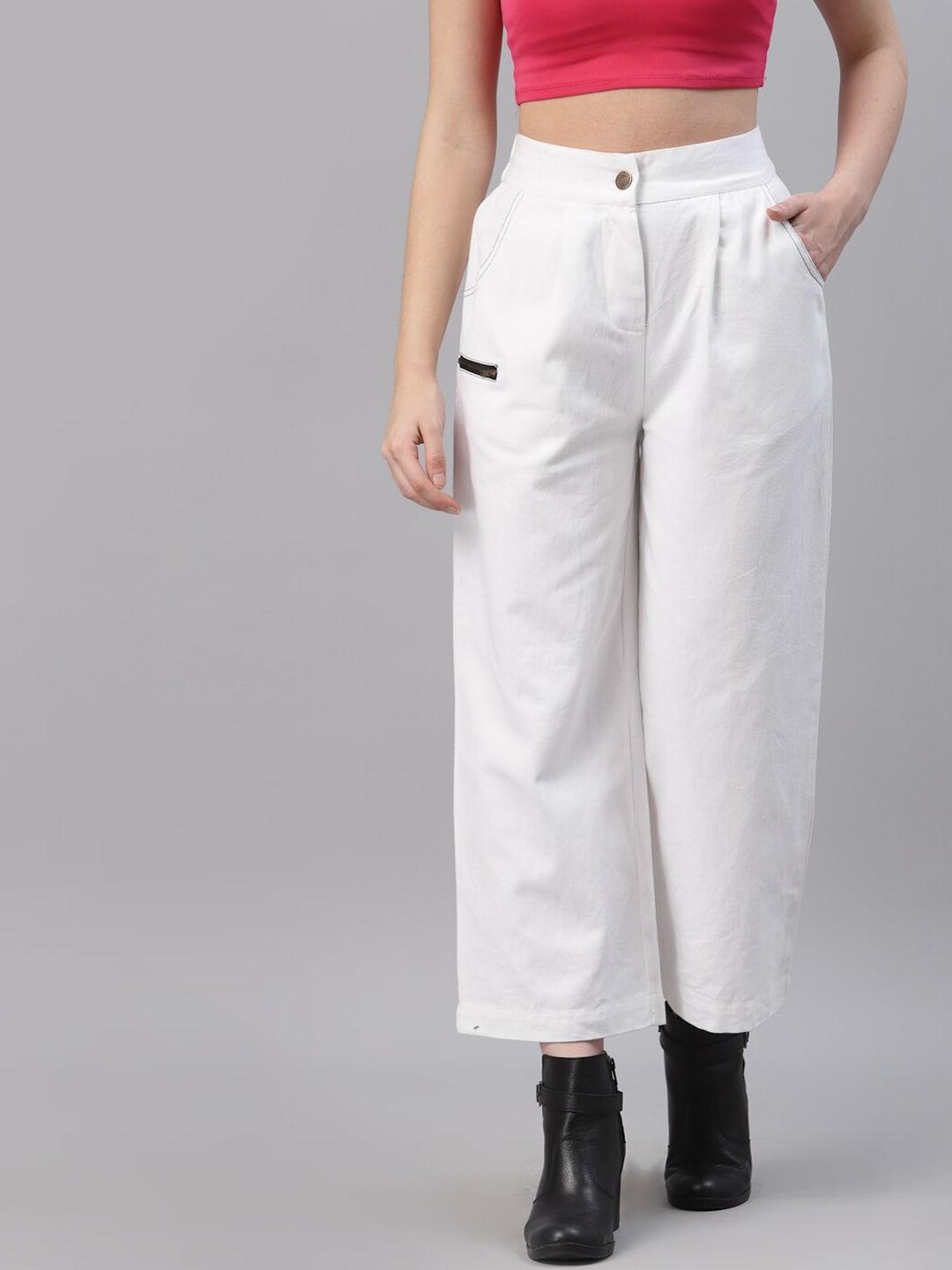 NEUDIS Women Pleated Mid Rise Cotton Parallel Trousers