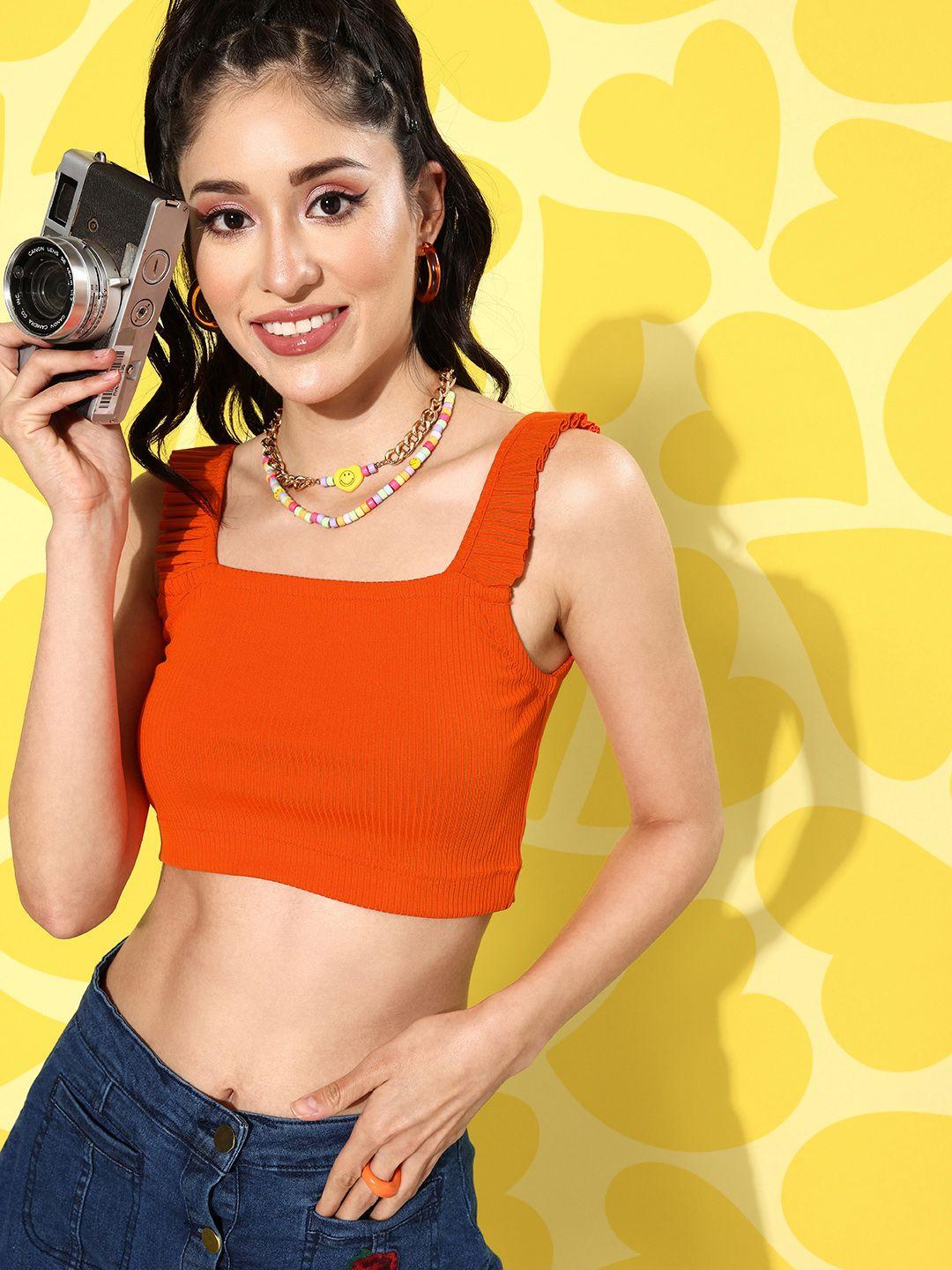 anvi-be-yourself-orange-fitted-crop-top