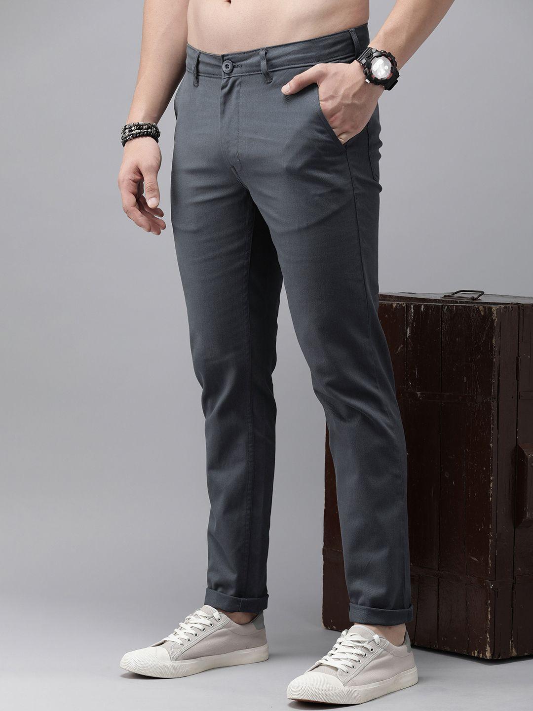 The Roadster Lifestyle Co. Men Solid Mid-Rise Regular Fit Trousers