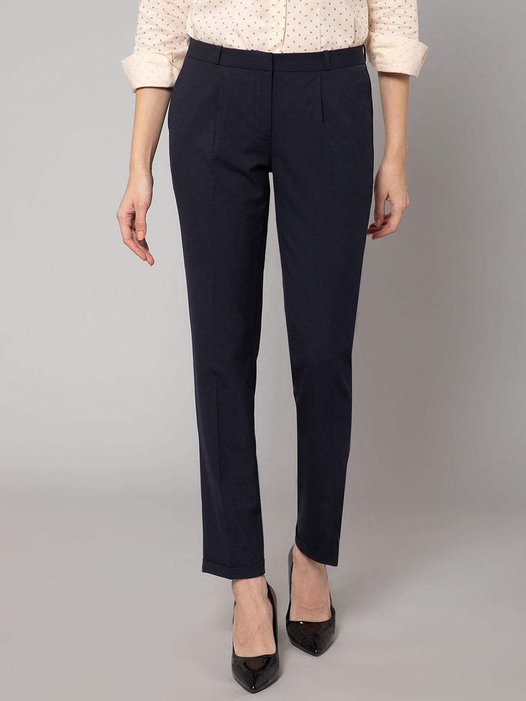 Crozo By Cantabil Women Mid-Rise Pleated Trousers