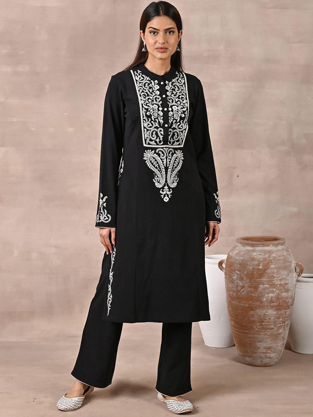 lakshita-women-paisley-embroidered-thread-work-pure-wool-kurta-with-palazzos