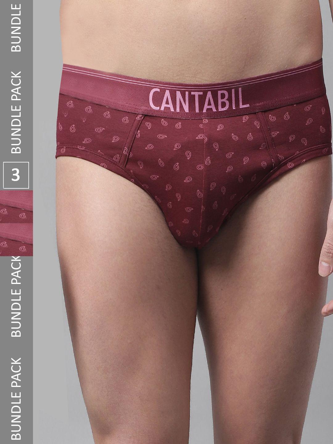 Cantabil Men Pack Of 3 Low-Rise Printed Cotton Basic Briefs