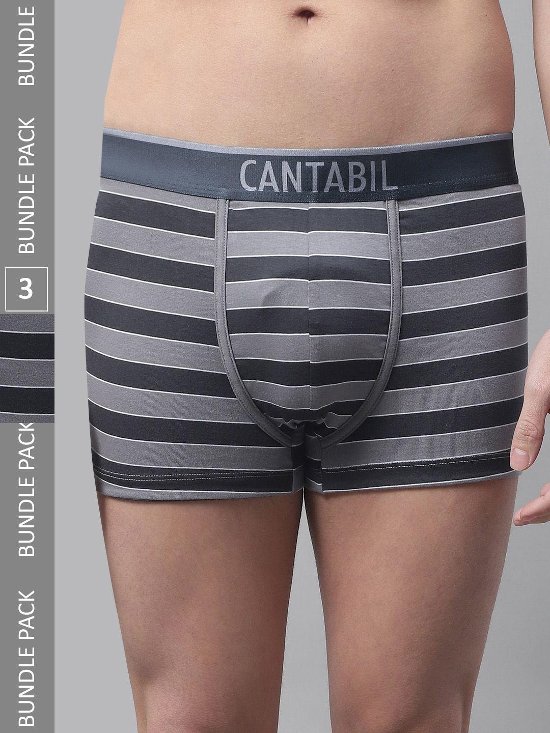 Cantabil Men Pack of 3 Striped Low-Rise Cotton Boxer Briefs