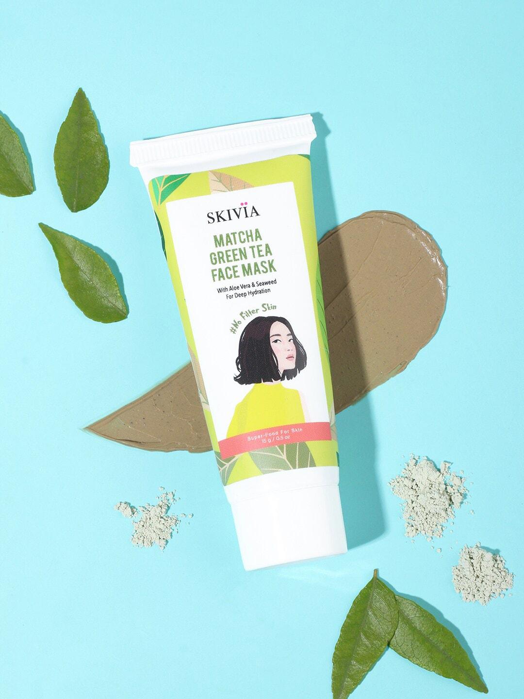 SKIVIA Matcha No Filter Skin Green Tea Mini Face Mask with Aloe Vera & Seaweed - 15 g