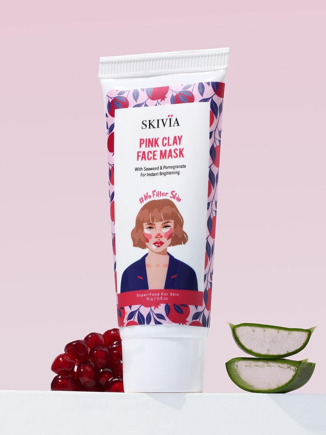 SKIVIA Women No Filter Skin Pink Clay Mini Face Mask with Seaweed & Pomegranate - 15 g