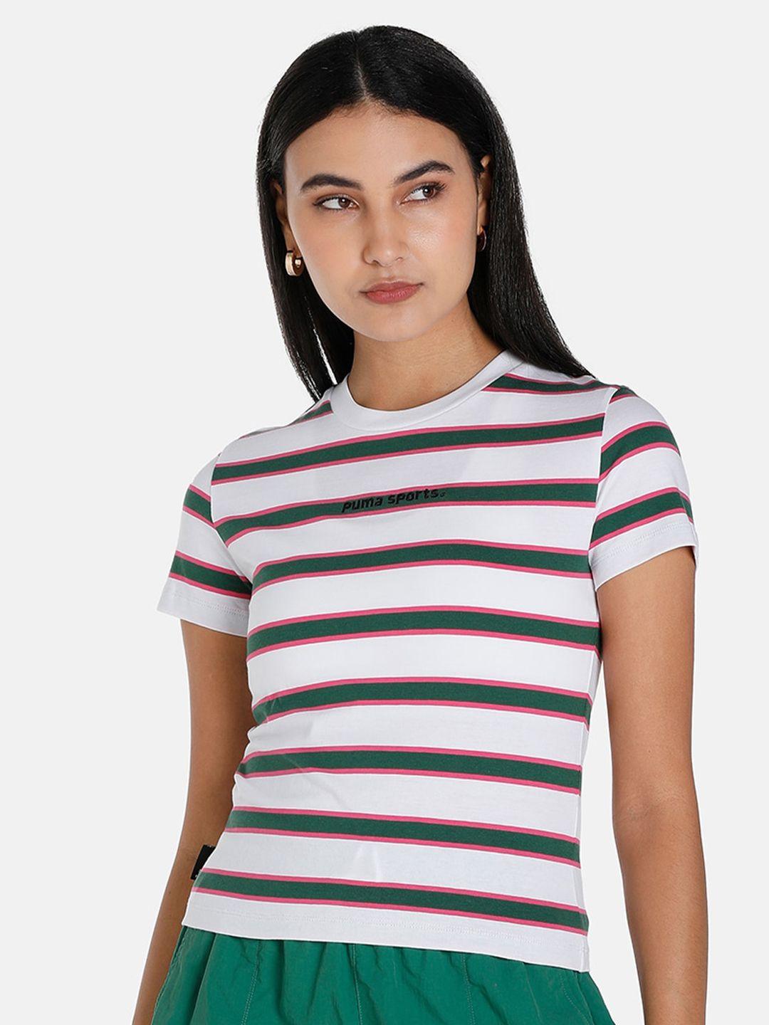 Puma Women TEAM Striped Cotton T-shirt
