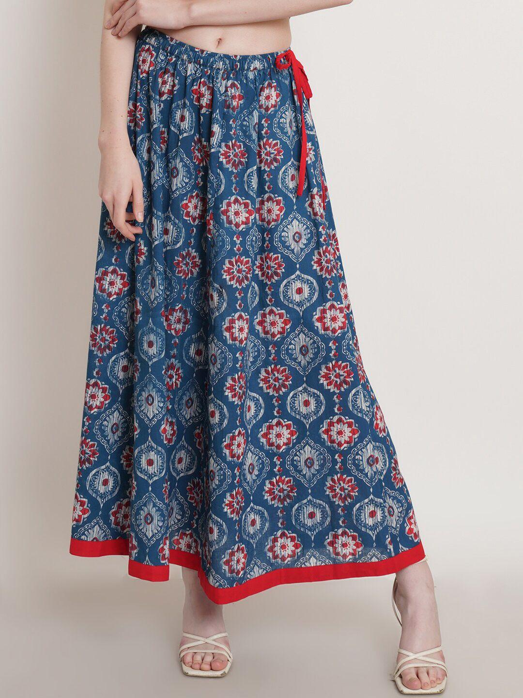 Hive91 Printed Pure Cotton A Line Maxi Skirt