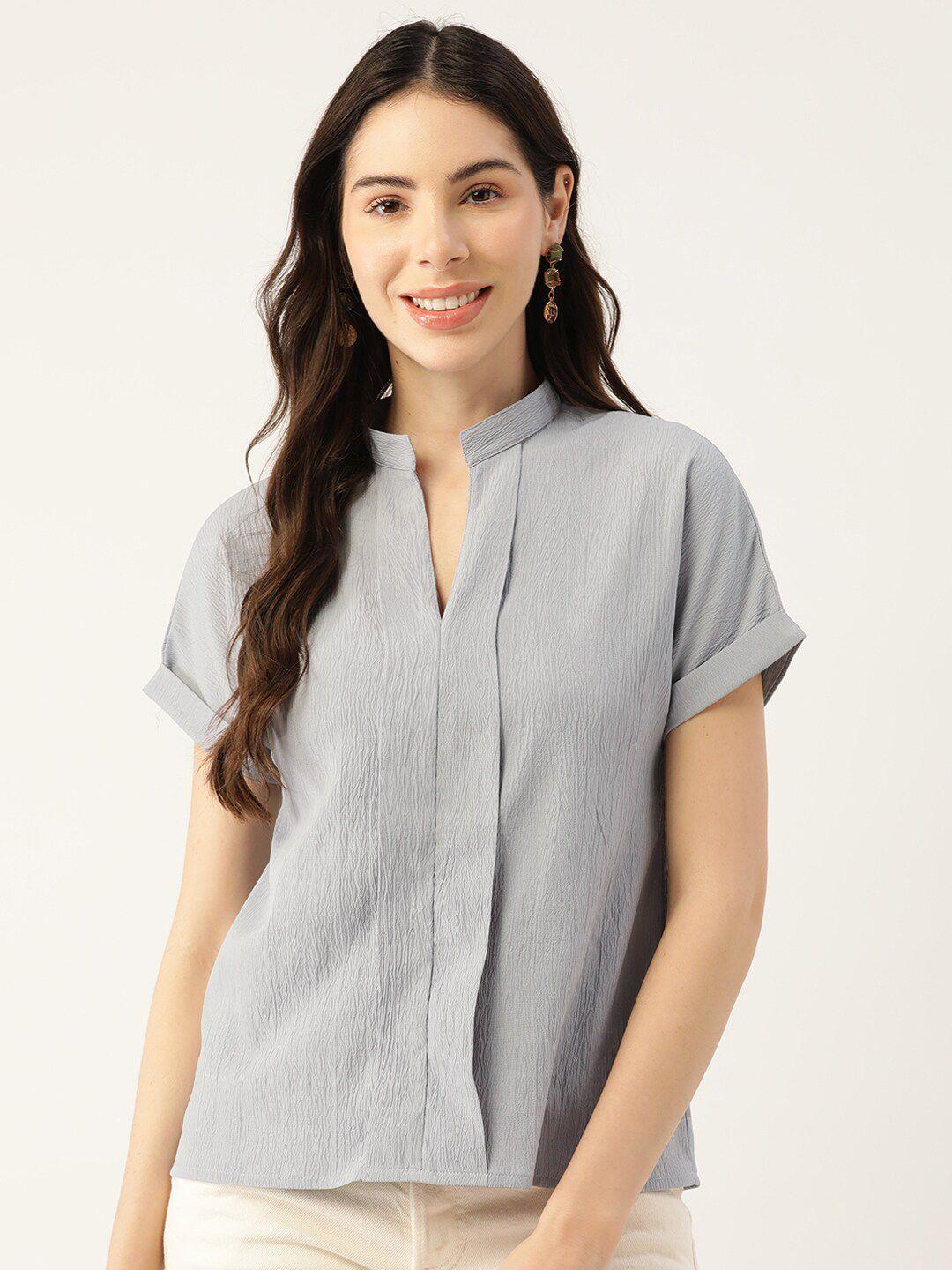 bani-women-striped-mandarin-collar-extended-sleeves-top