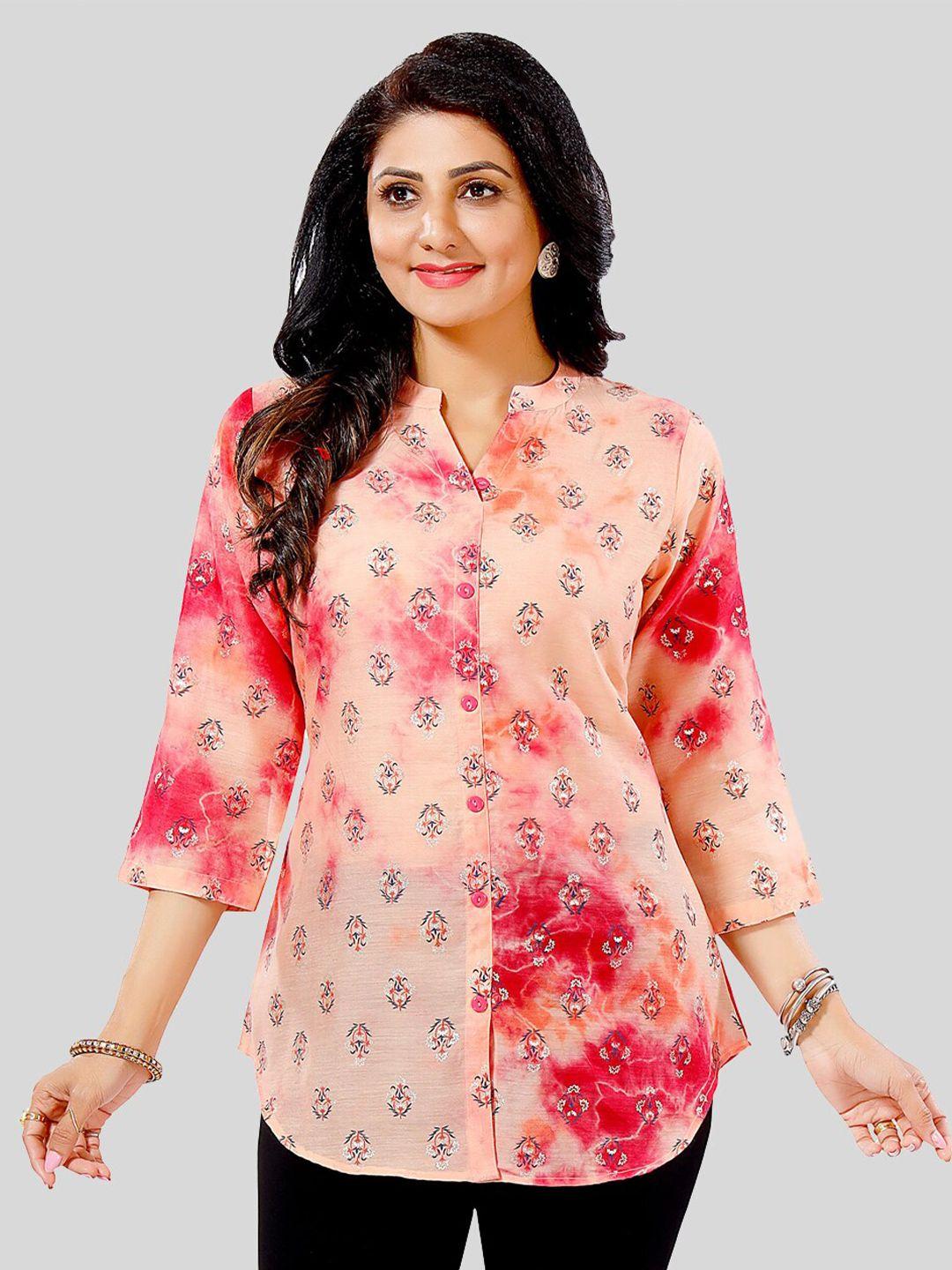 saree-swarg-dyed-ethnic-motifs-printed-mandarin-collar-chanderi-cotton-kurti