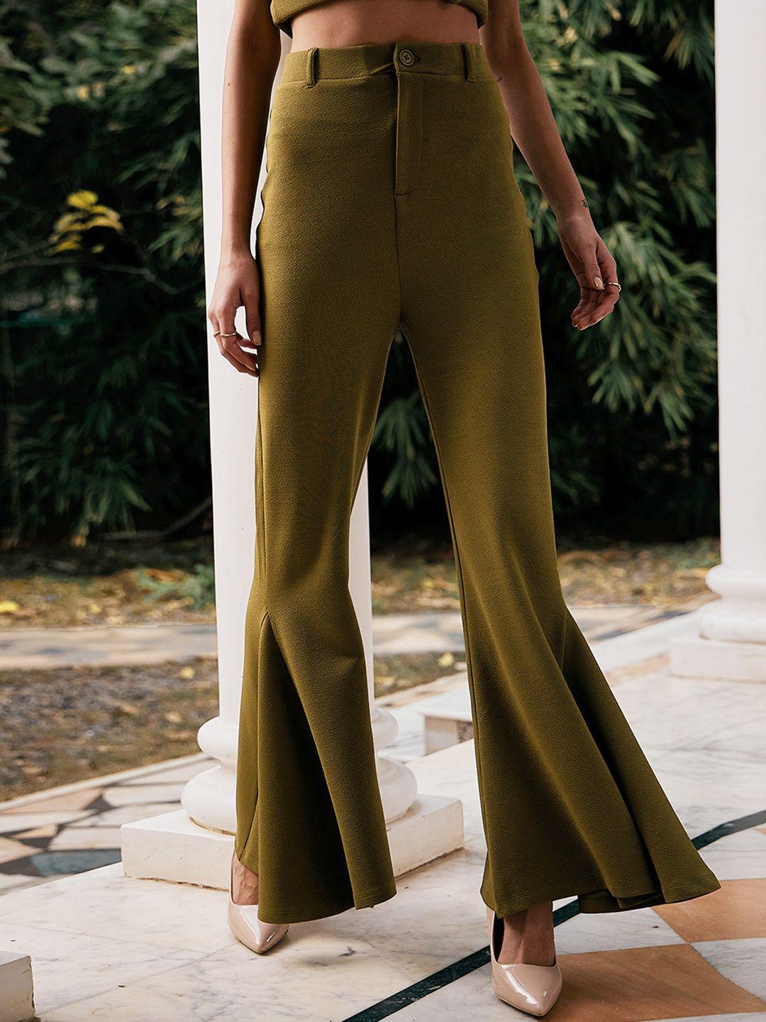 SASSAFRAS Women Green Slim Fit High-Rise Bootcut Trousers