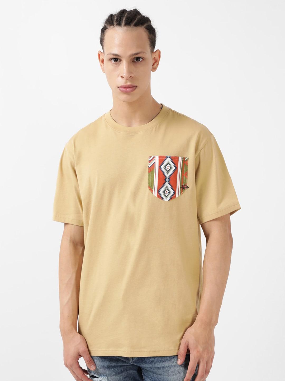 Lee Round Neck Cotton T-shirt With Aztec Print Patch Pocket