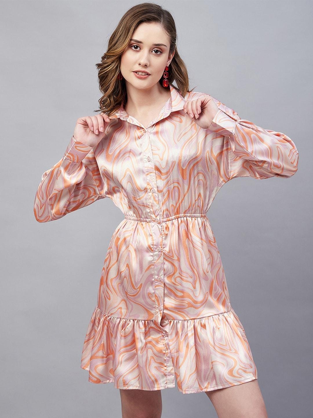 Carlton London Printed Cuffed Sleeves Shirt Dress