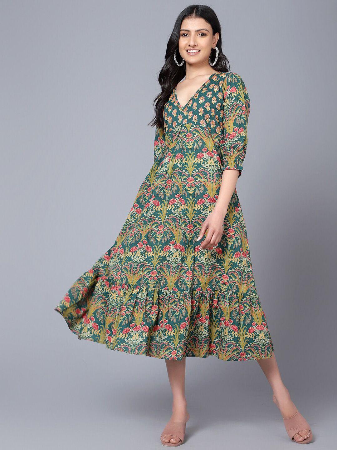 Bani Women V-Neck Floral A-Line Midi Dress