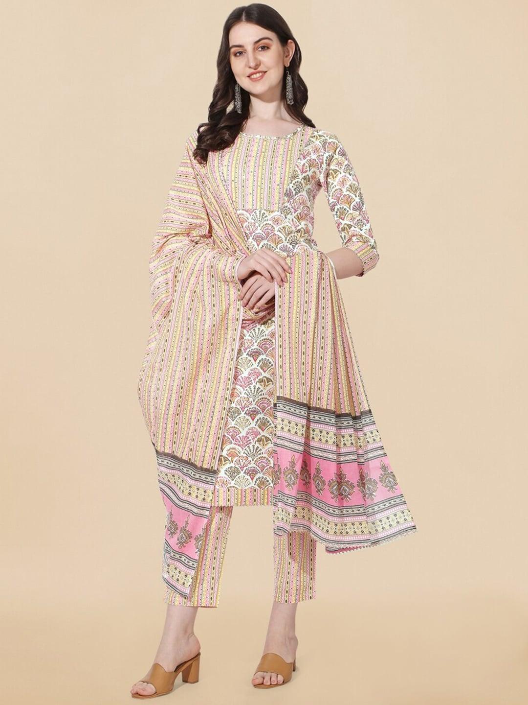mirchi-fashion-ethnic-motifs-printed-pure-cotton-round-neck-kurta-with-trousers-&-dupatta