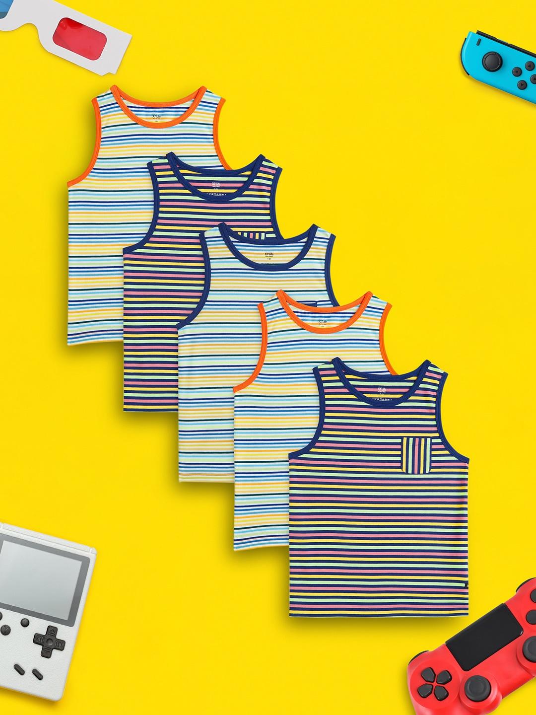 XY Life Boys Pack Of 5 Striped Cotton Innerwear Vests