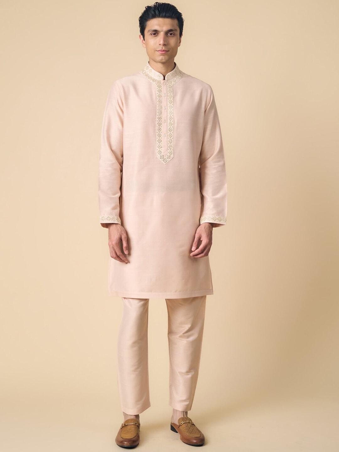 tasva-mandarin-collar-thread-work-kurta-with-pyjamas