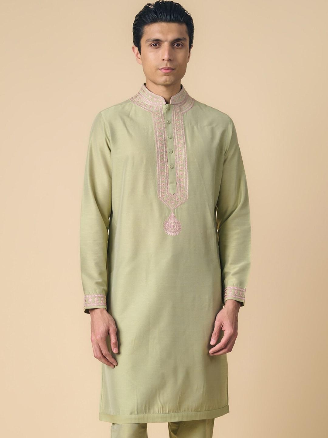 tasva-ethnic-motifs-yoke-design-thread-work-straight-kurta-with-pyjamas